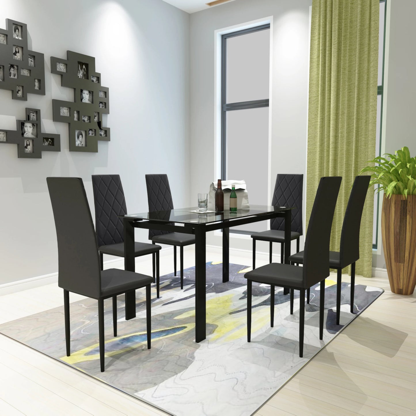 7 Piece Glass Dining Table and Chair Set
