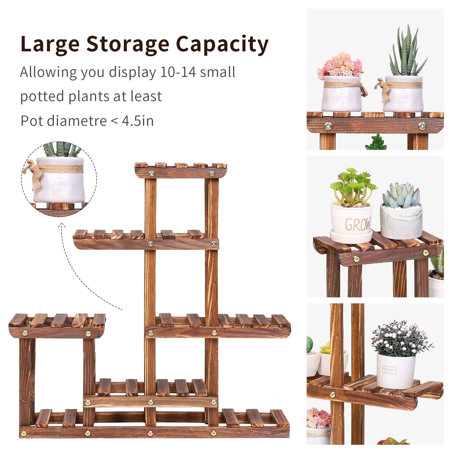 6 Tier Pine Wood Plant Stand