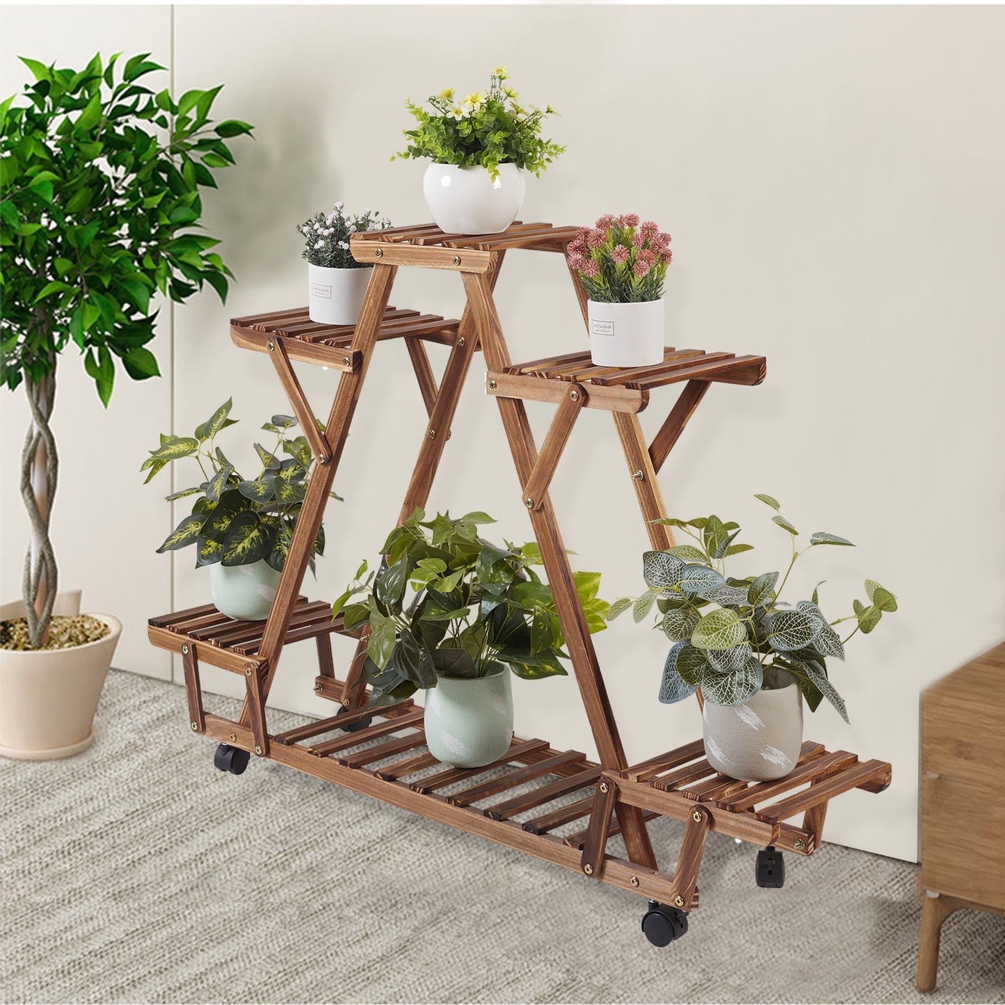 6 Shelf Triangular Plant Stand with Wheels