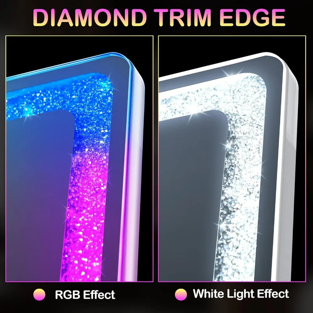 Full Body Dimmable RGB Lighted Mirror with Crushed Diamond Edge