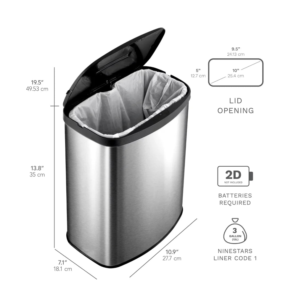 Stainless Steel 13.2 and 2.1 Gal Motion Sensor Trash Cans