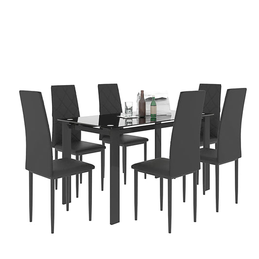 7 Piece Glass Dining Table and Chair Set