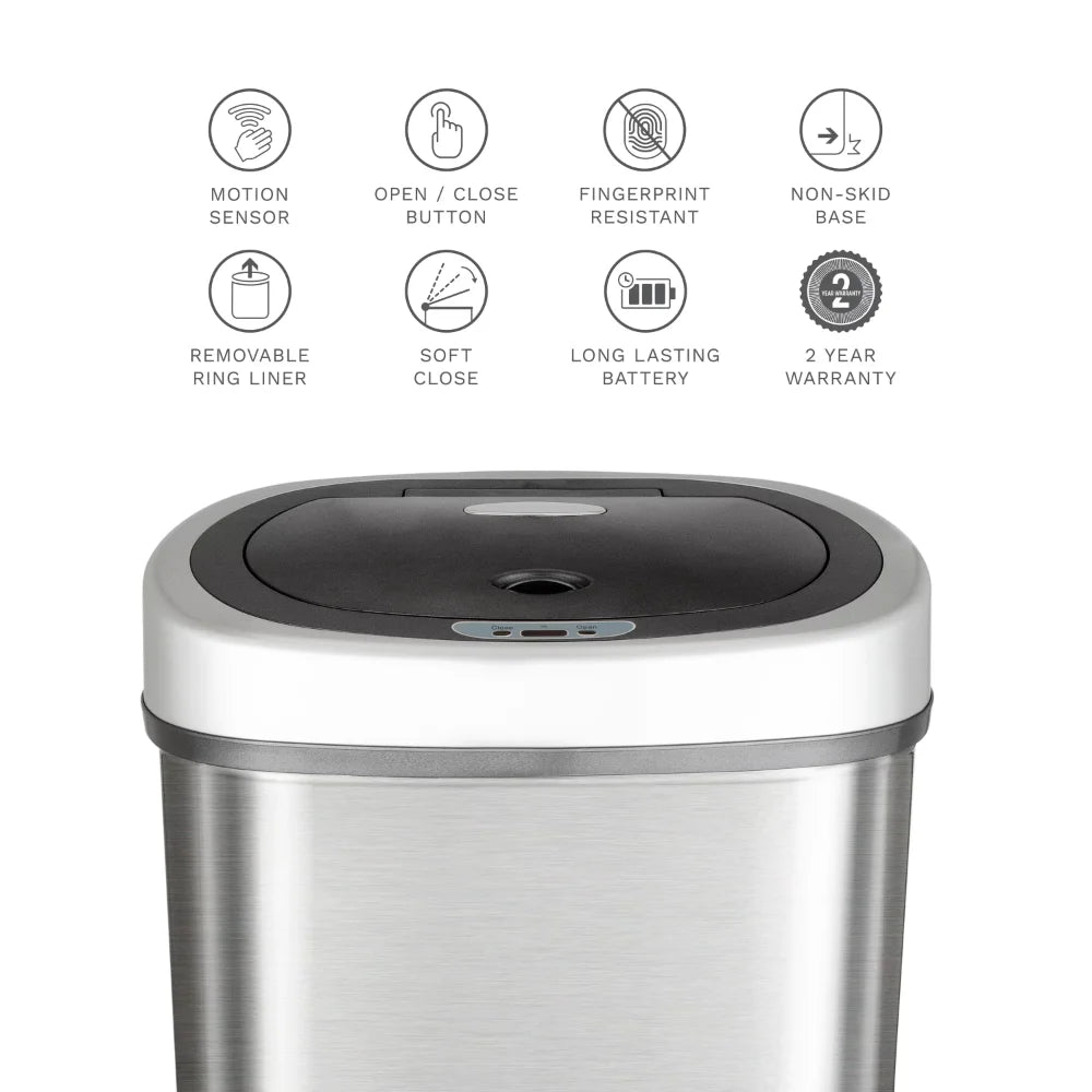 Stainless Steel 13.2 and 2.1 Gal Motion Sensor Trash Cans
