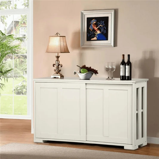 Stackable Dining Room Sideboard with Open Shelves and Wood Doors