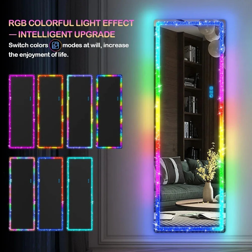 Full Body Dimmable RGB Lighted Mirror with Crushed Diamond Edge