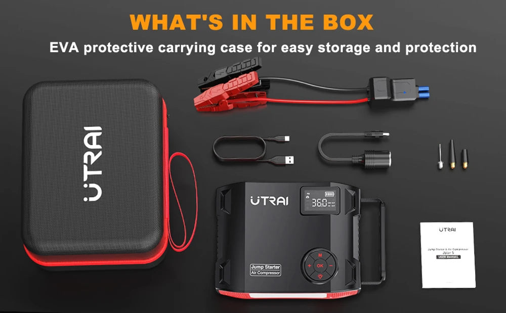 UTRAI 4 in 1 Jump Starter 150PSI Time Inflator 2000A Power Bank and Flashlight