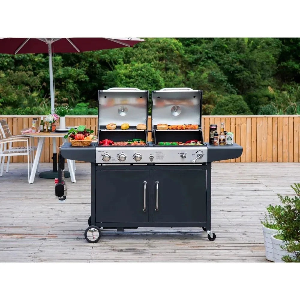 3-Burner Cabinet Gas Grill and Charcoal Grill Combo