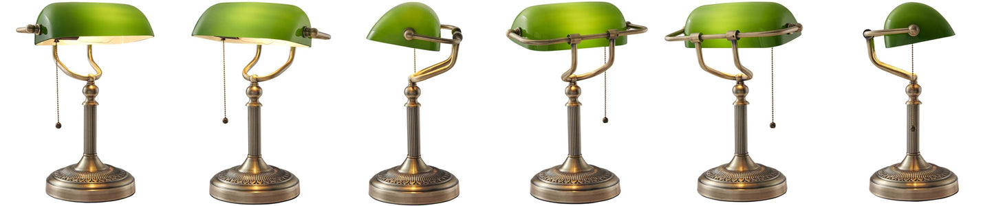 Double Pole Glass Bankers Desk Lamp
