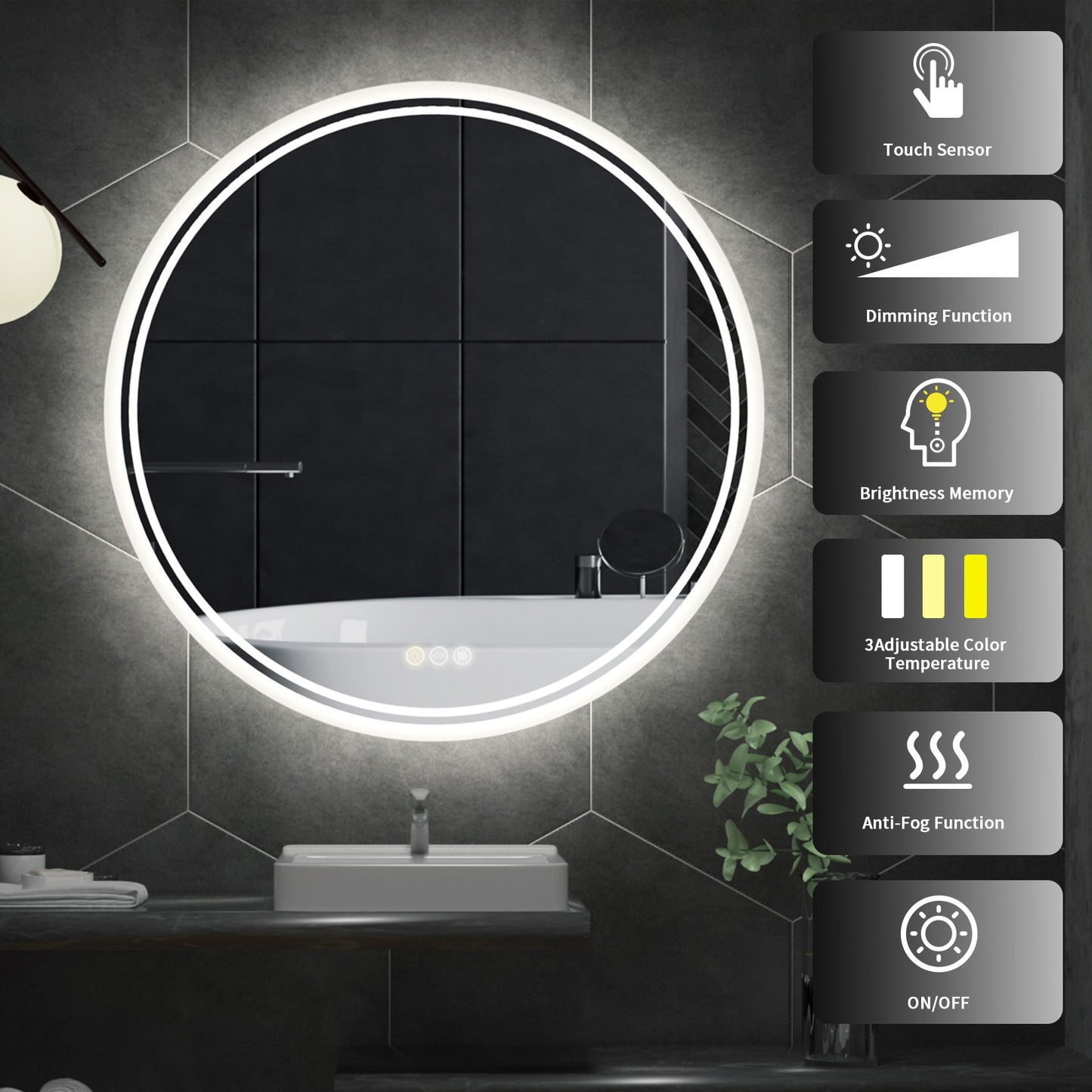 Circular LED Bathroom Mirror with Anti-Fog