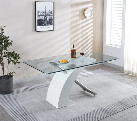 Rectangular Glass Top Dining Table with Cross Base