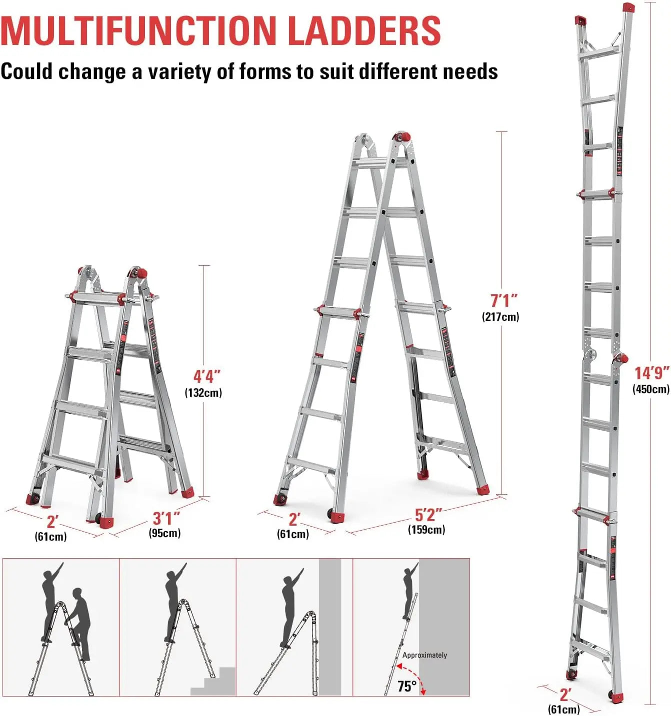 Telescoping 17 ft Aluminum Extension Ladder with Wheels