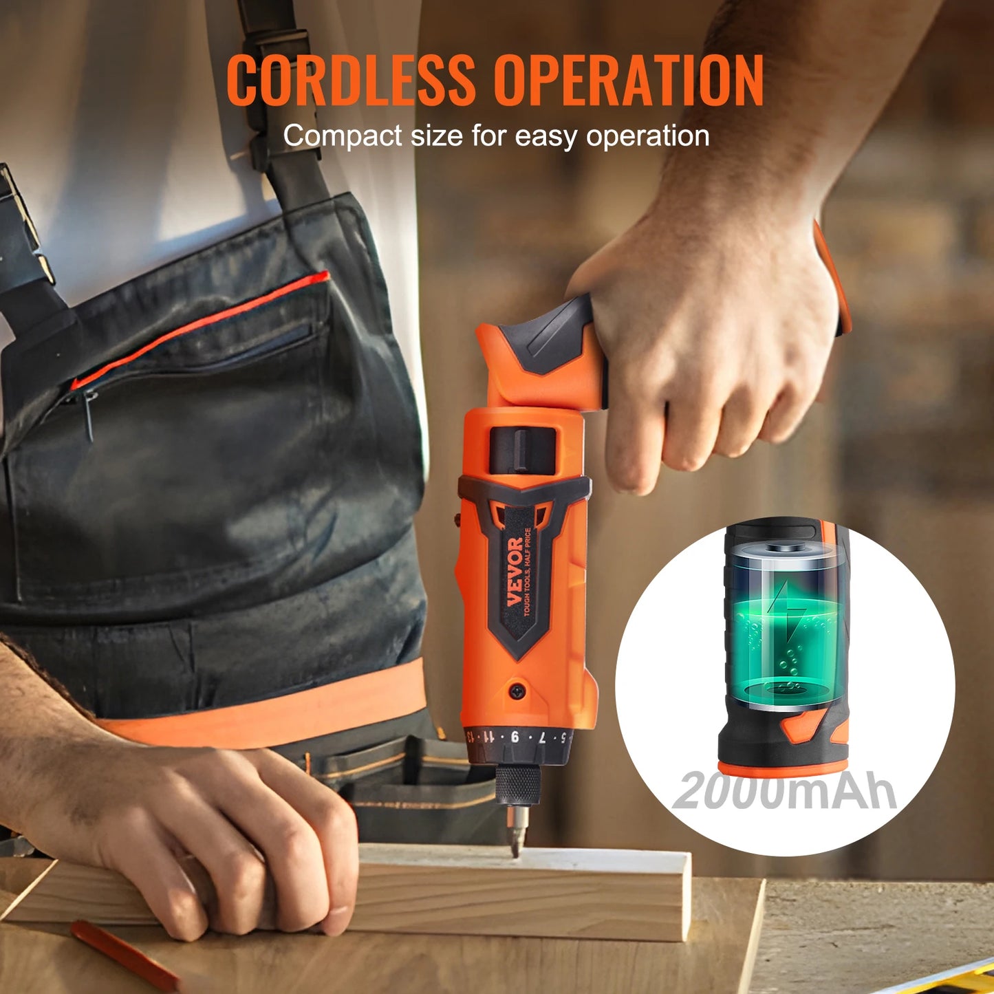 Cordless Screwdriver with Accessory Kit and Charging Cable