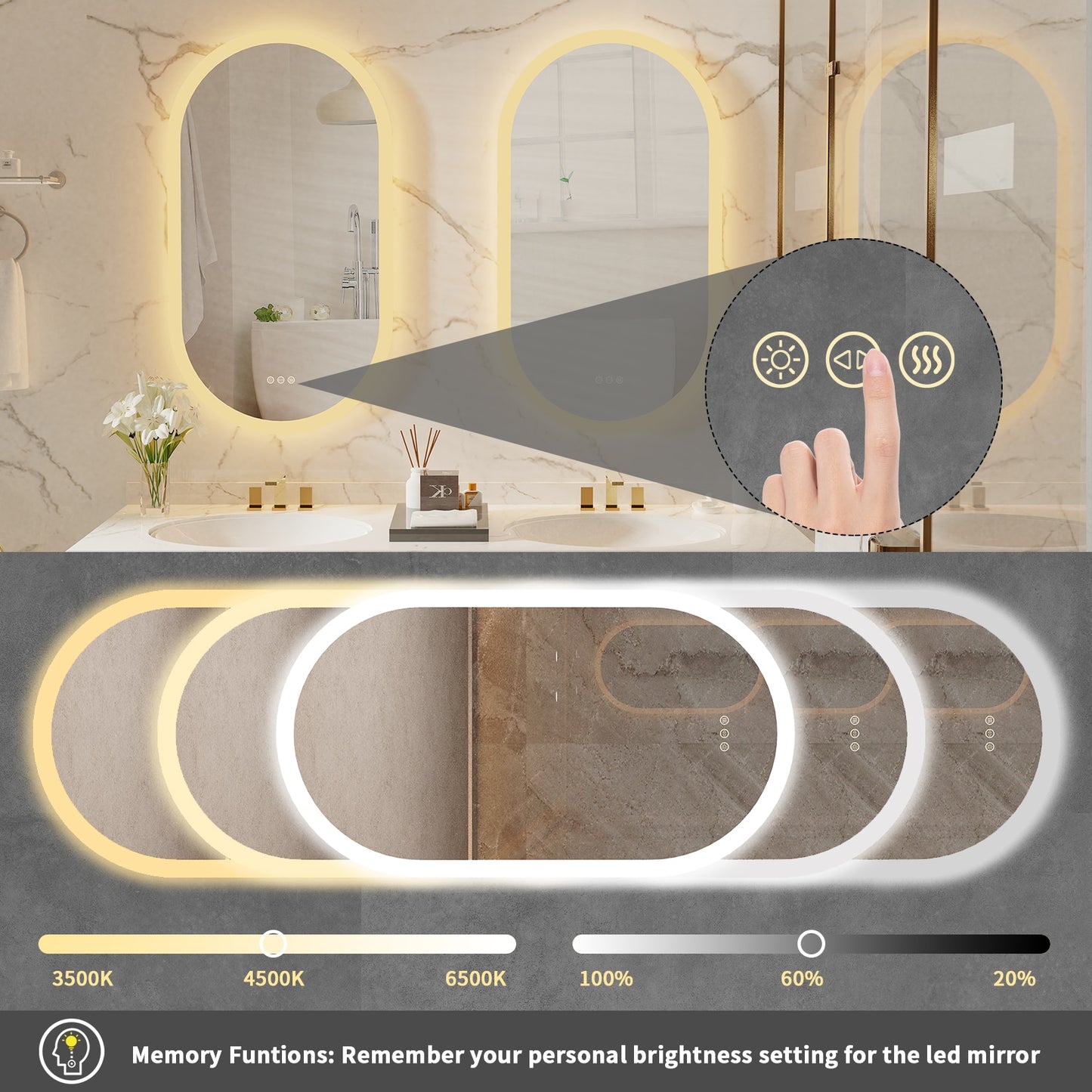 LED Backlit Oval Bathroom Mirror for Wall Mounting