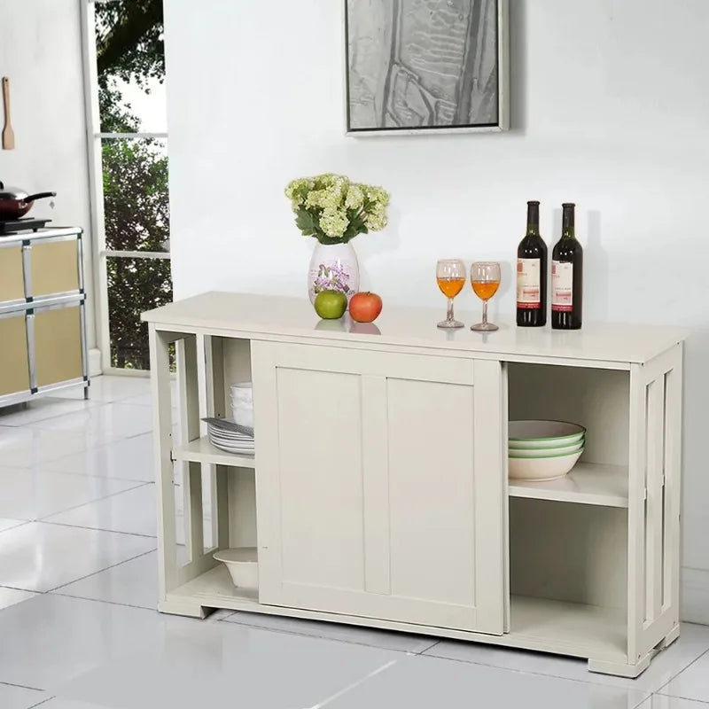 Stackable Dining Room Sideboard with Open Shelves and Wood Doors