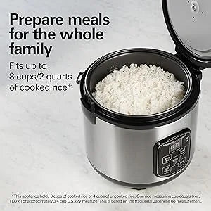 8 Cup Cooked Programmable Rice Cooker and Food Steamer