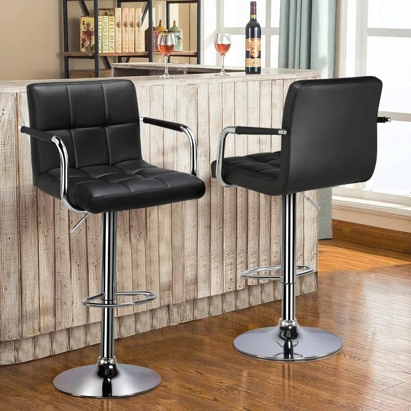 Adjustable Midback Faux Leather Swivel Bar Stools with Armrests