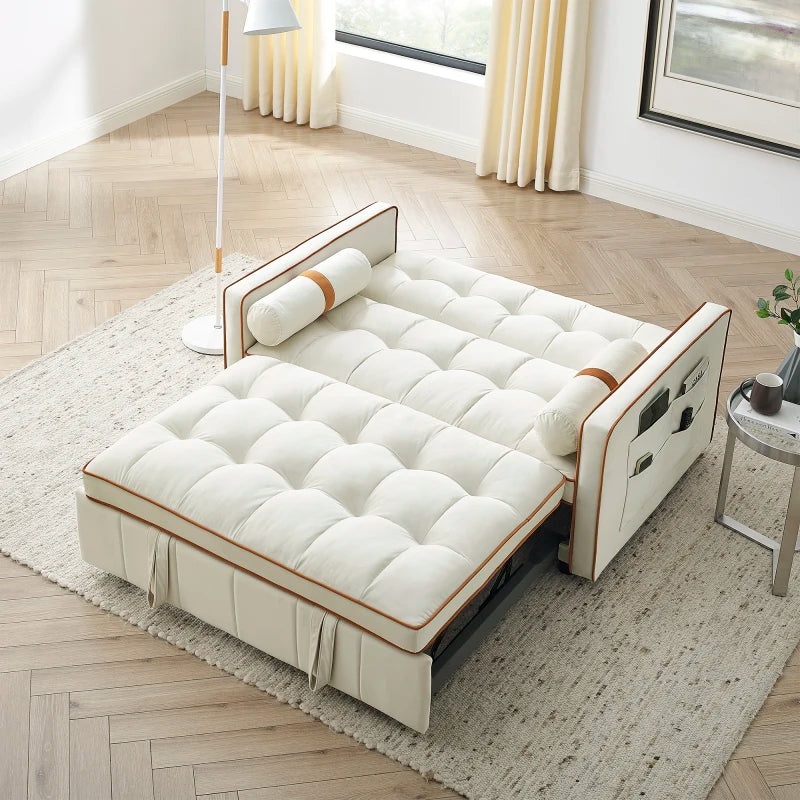Pull Out Sofa Bed with Side Pockets Adjustable Backrest and Lumbar Pillows
