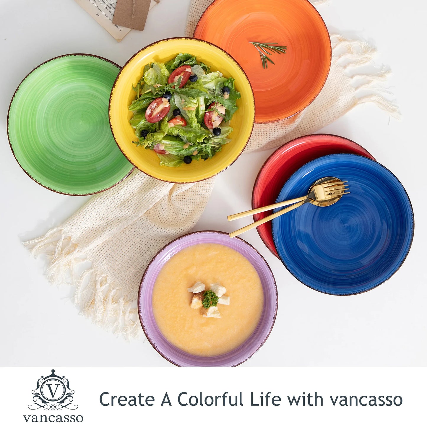 Vancasso Bonita Multicolor Pasta Soup Bowl Set 8.5 inch