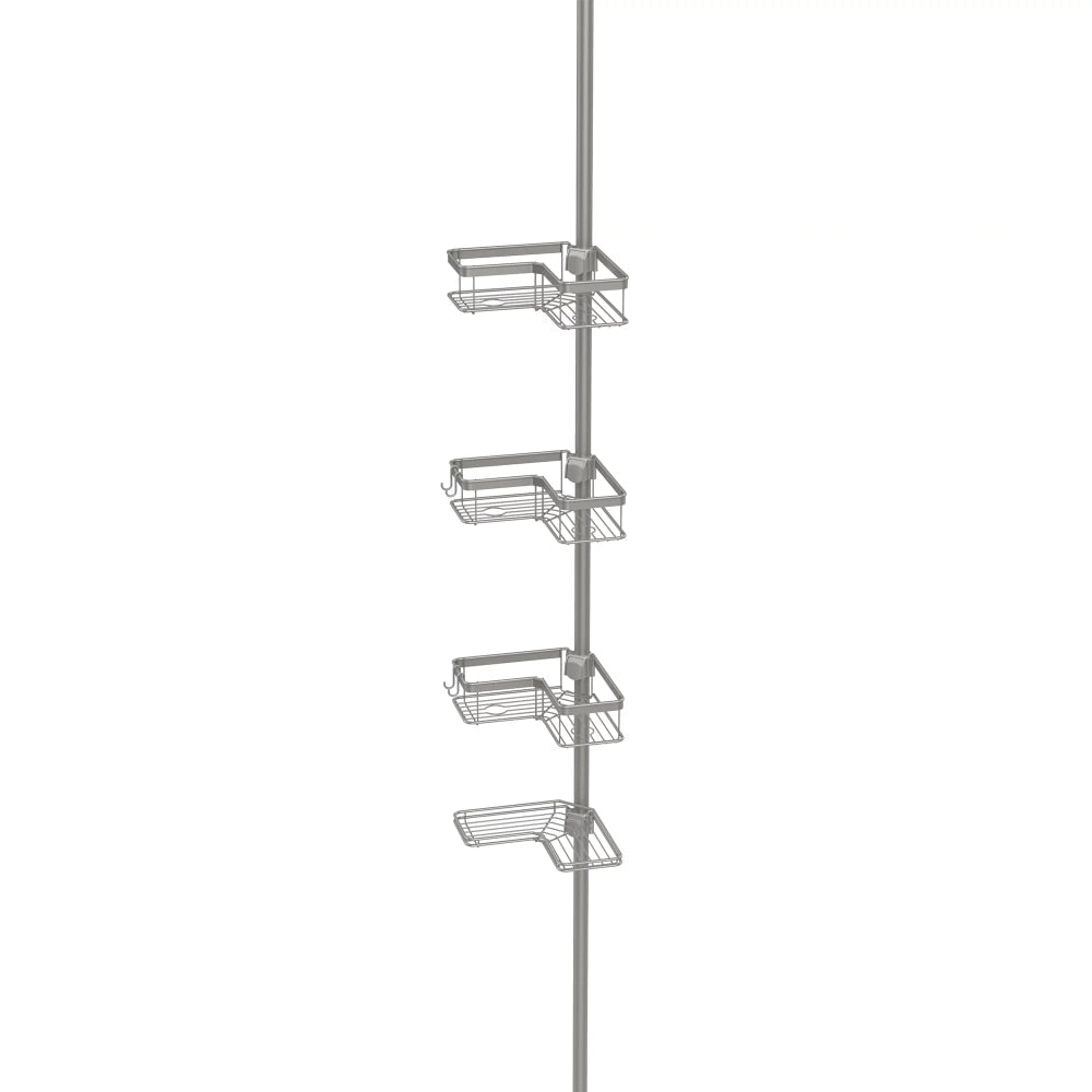 Satin Nickel and Rubbed Bronze Adjustable Shower Pole Caddy with 4 Shelves