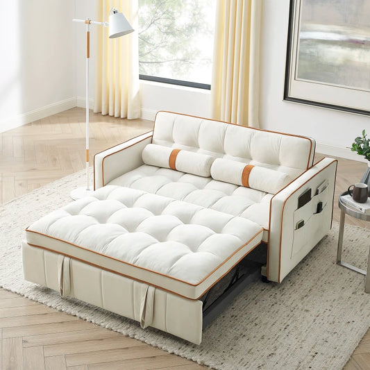 Pull Out Sofa Bed with Side Pockets Adjustable Backrest and Lumbar Pillows
