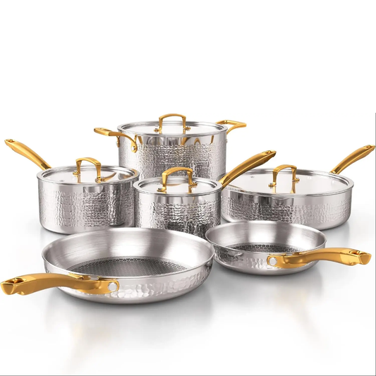 Tri-Ply Induction Compatible Stainless Steel Hammered Kitchen Cookware
