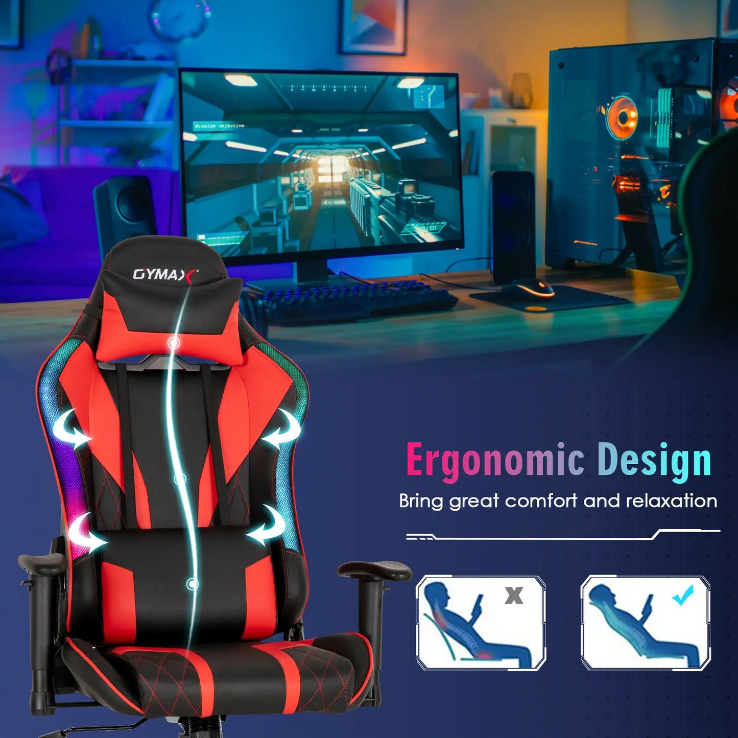 Costway Adjustable Gaming Chair with Dynamic LED Lights
