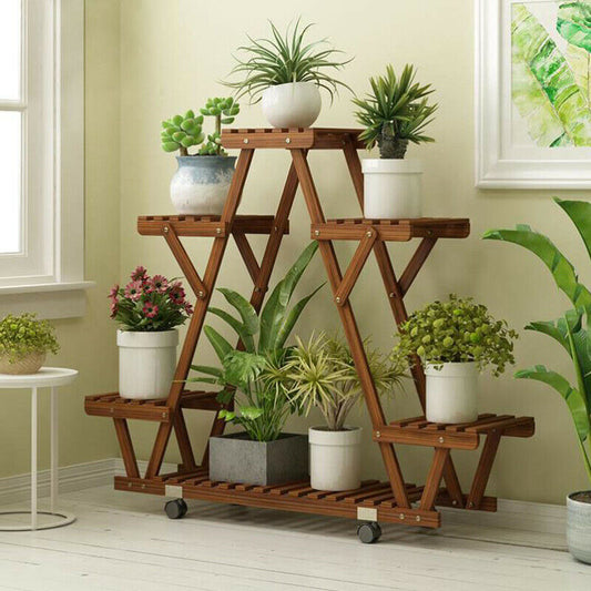 6 Shelf Triangular Plant Stand with Wheels