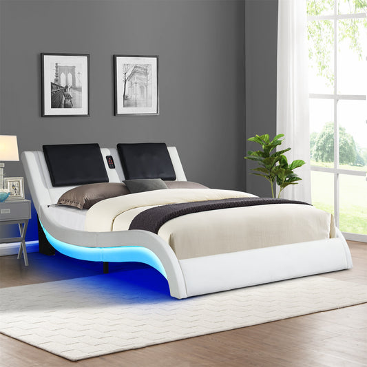 King/Queen Bed Frame W/Led, Bluetooth Music, and Vibration Massage