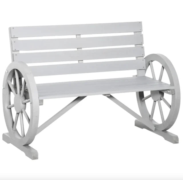 Rustic Wooden Wheel Bench