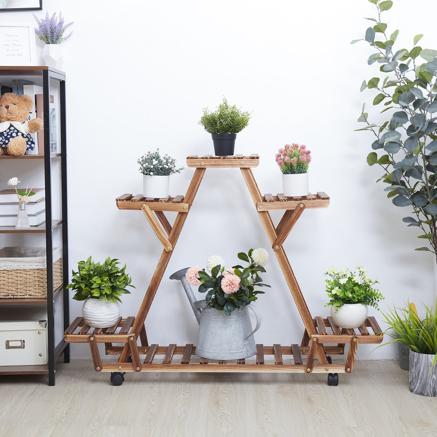 6 Shelf Triangular Plant Stand with Wheels