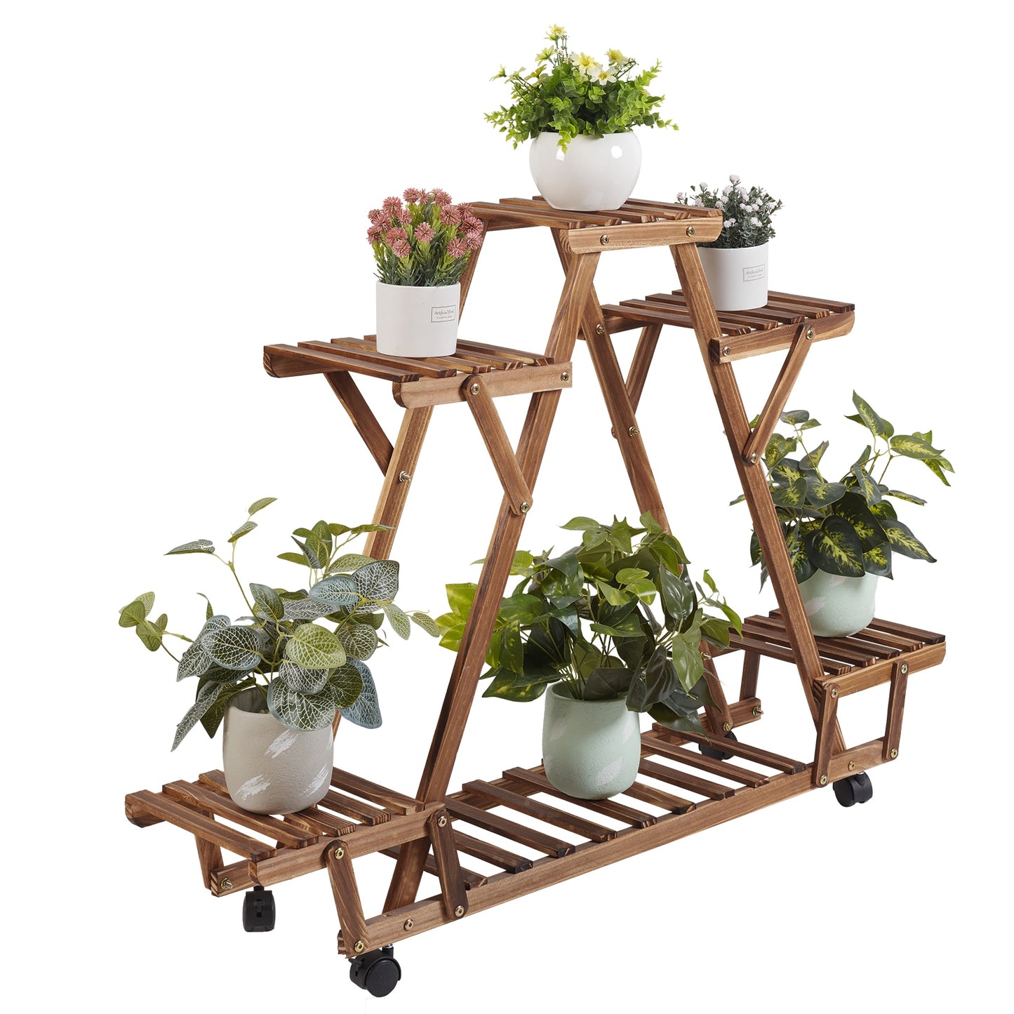 6 Shelf Triangular Plant Stand with Wheels