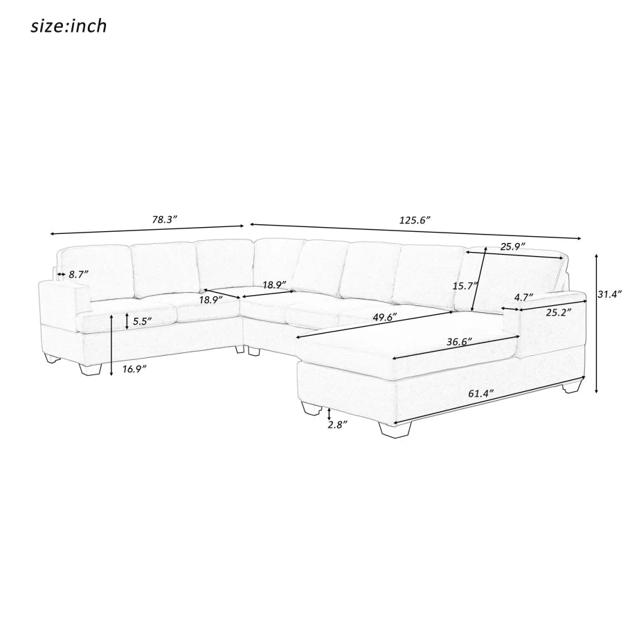 U-Shaped Sectional Sofa with Extra Wide Chaise Lounge