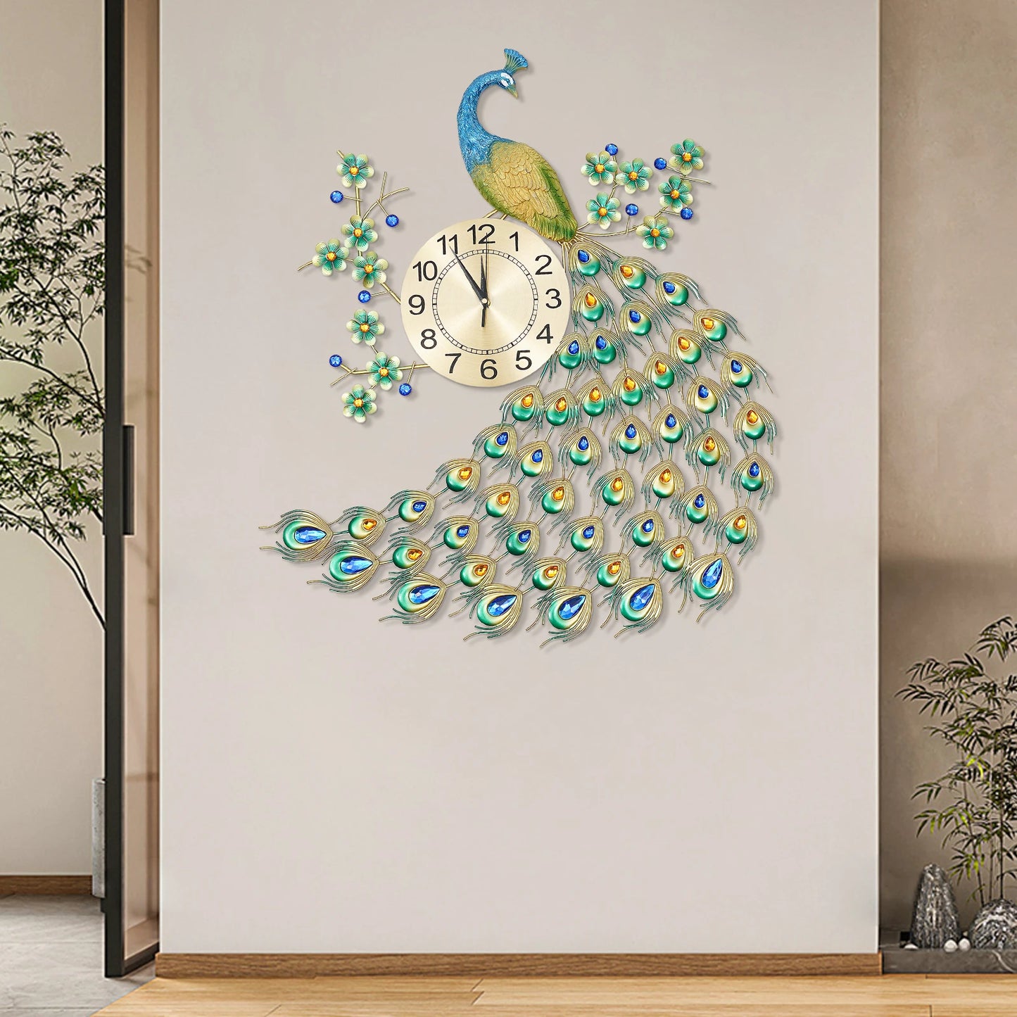 3D Metal Peacock Wall Clock