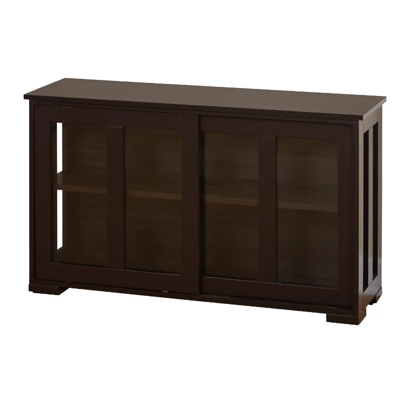 Stackable Dining Room Sideboard with Tempered Glass Sliding Doors