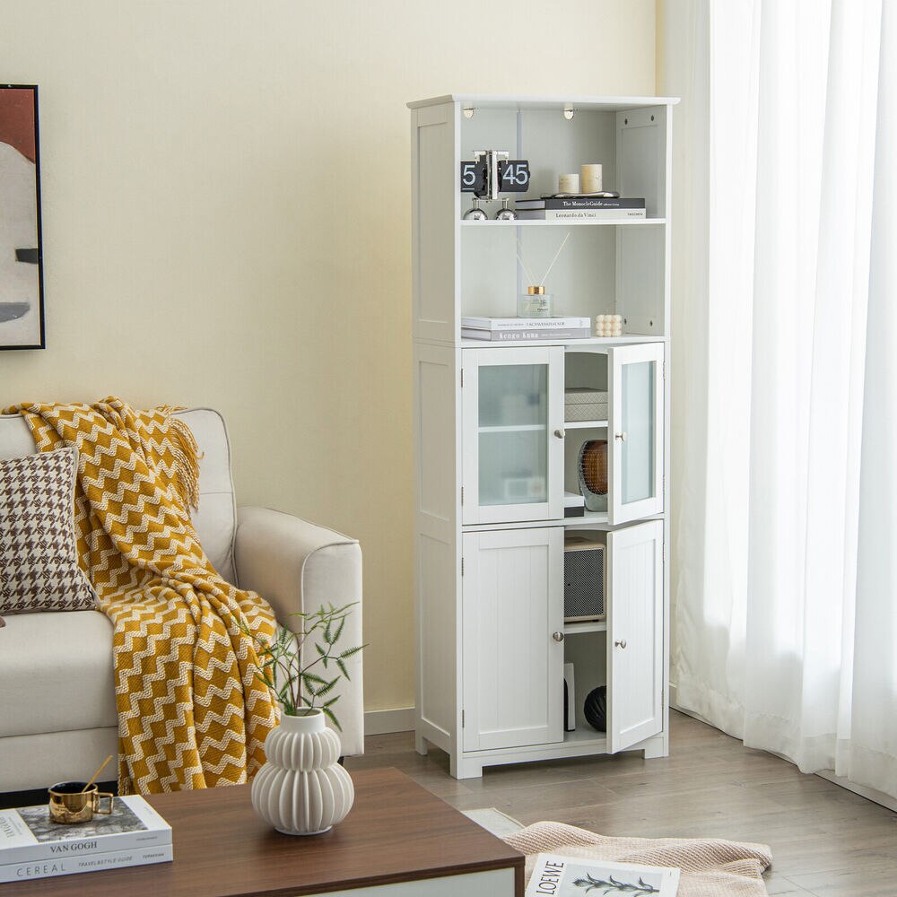 Tall Storage Cabinet Tower w/ Glass Door