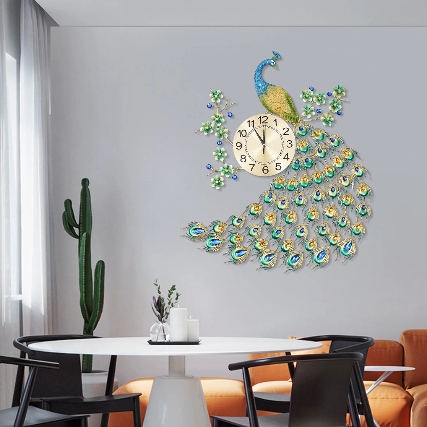 3D Metal Peacock Wall Clock