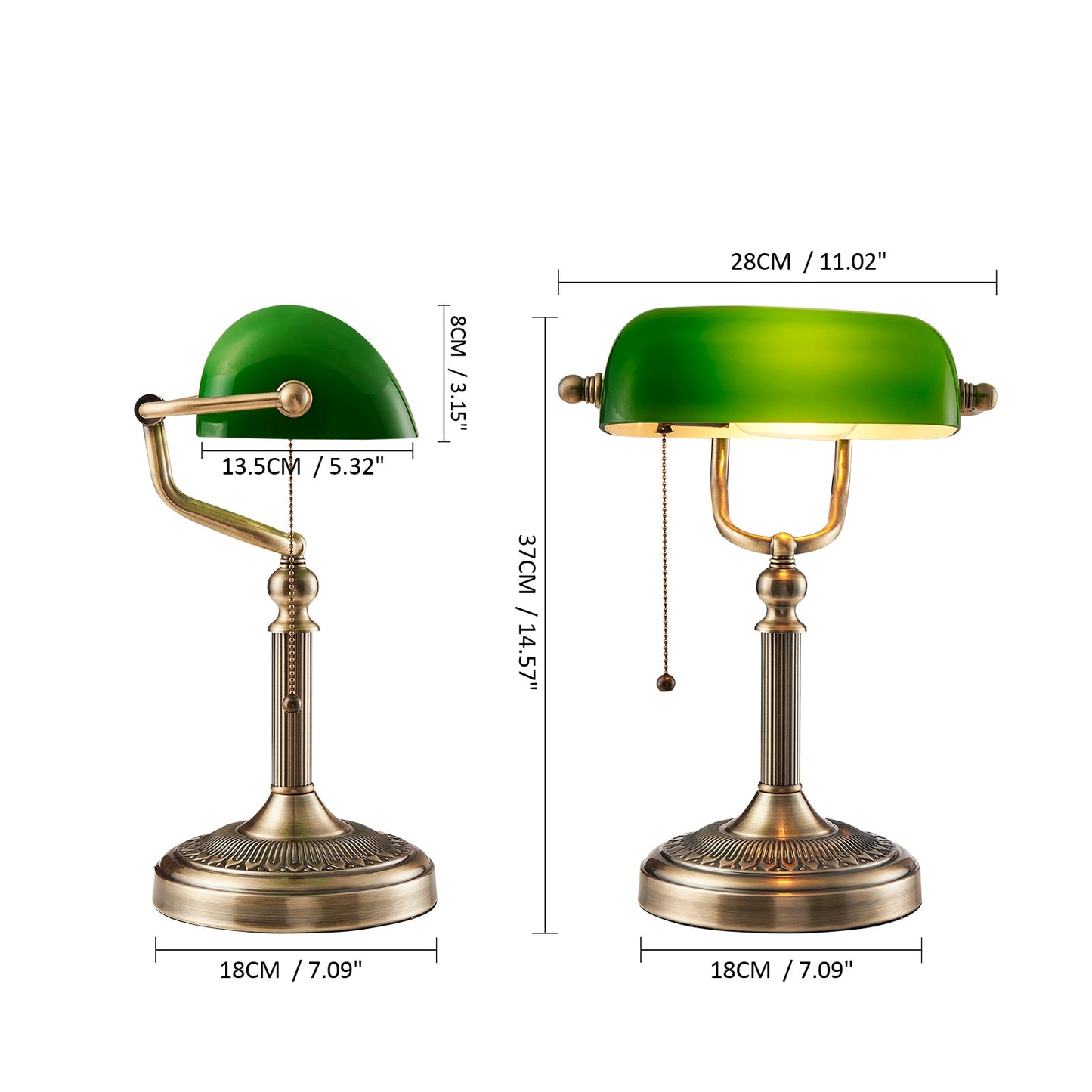 Double Pole Glass Bankers Desk Lamp