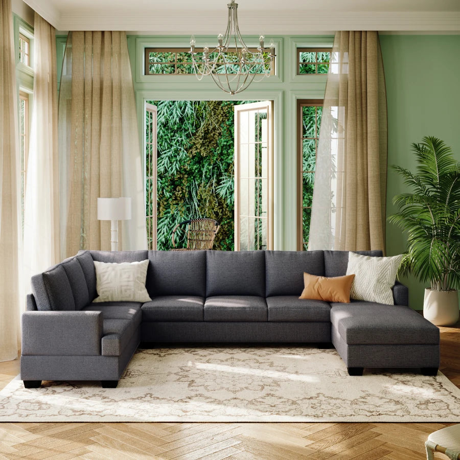 U-Shaped Sectional Sofa with Extra Wide Chaise Lounge