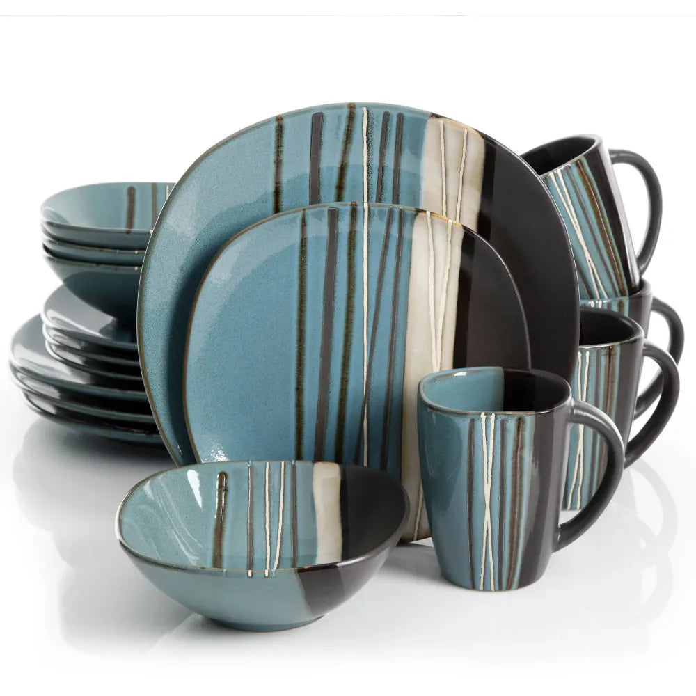 16 Piece Stoneware Dinnerware Set in Various Colors