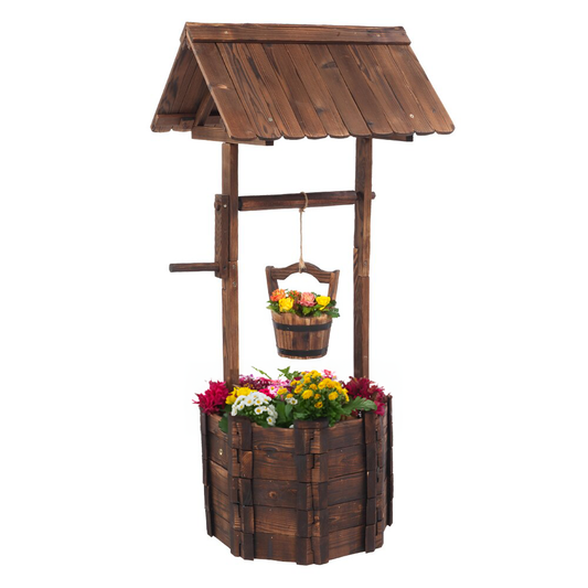 Wooden Wishing Well Flowerpot