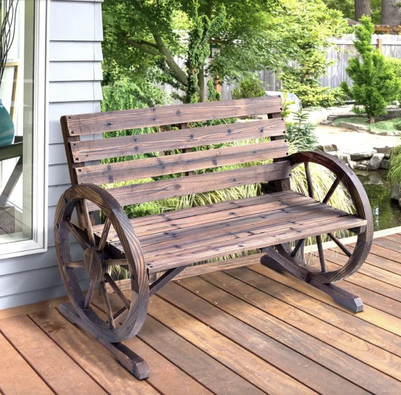 Rustic Wooden Wheel Bench