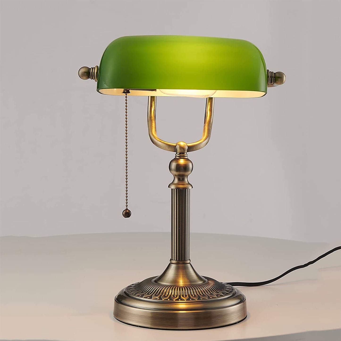 Double Pole Glass Bankers Desk Lamp